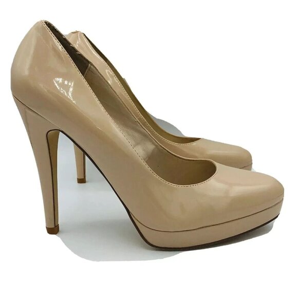 ALDO Womens Heels Size 8.5 Nude Patent Leather High Heel Shoes Pumps Pointy Toe - Picture 1 of 13